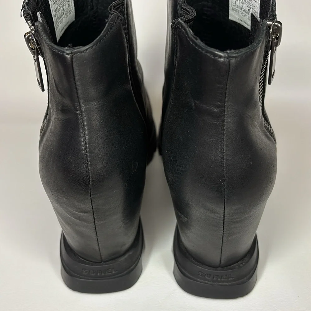 Sorel Joan Of Arctic Wedge II Zipper Side Leather Boot Bootie Hidden Wedge 9 - Picture 4 of 8